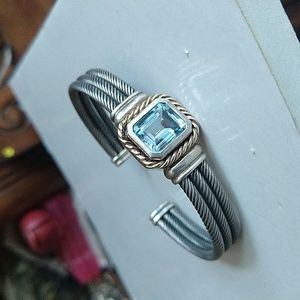 925 sterling silver 14k gold trim cuff bracelet large size